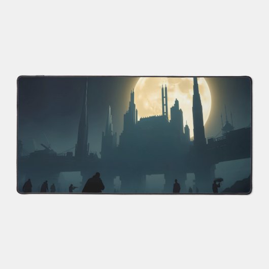 Cyberpunk Full Moon Desk Mat - Futuristische Citys Schreibtischunterlage (Vorderseite)