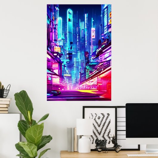 Cyberpunk Futuristic Neon City Poster (Heimbüro)