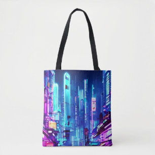 Cyberpunk Futuristic Neon City Tasche
