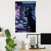 Cyberpunk-Gamer-Katz-Kunstposter Poster (Heimbüro)