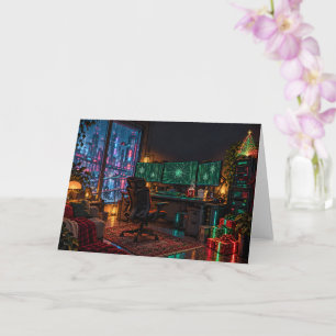 Cyberpunk-Gamer-Weihnachten Neon-Stadt Schnee Nach Karte