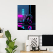 Cyberpunk-Gaming-Headset Poster (Heimbüro)
