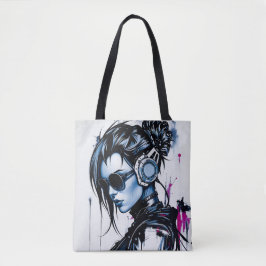 Cyberpunk-Girl mit Kopfhörer-Tote-Tasche Tasche