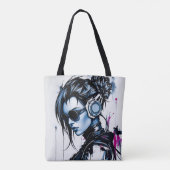 Cyberpunk-Girl mit Kopfhörer-Tote-Tasche Tasche (Rückseite)