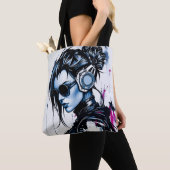 Cyberpunk-Girl mit Kopfhörer-Tote-Tasche Tasche (Von Nahem)