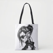 Cyberpunk-Girl mit Kopfhörer-Tote-Tasche Tasche (Vorderseite)