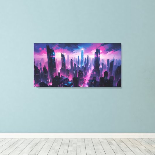 Cyberpunk Glow Abstract Cityscape Leinwanddruck (Insitu (Holzboden))