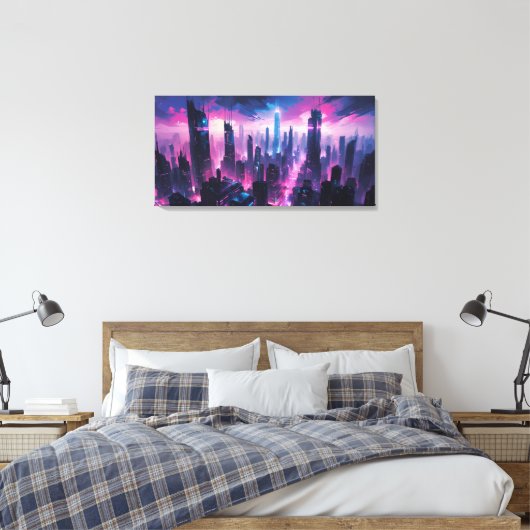 Cyberpunk Glow Abstract Cityscape Leinwanddruck (Insitu (Schlafzimmer))