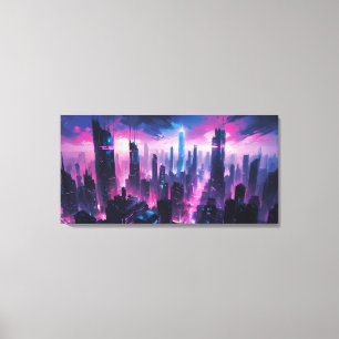Cyberpunk-Glow-Abstrakte Stadtlandschaft Leinwanddruck