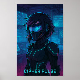 Cyberpunk Hacker Anime Girl Poster