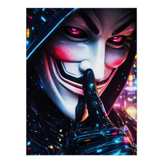 Cyberpunk-Hacker-Maske Shush Neon-Glanz Poster (Vorderseite)