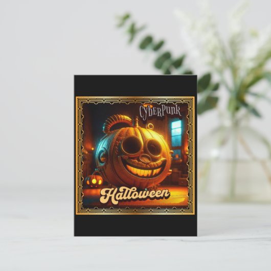 CYBERPUNK HALLOWEEN PUMPKIN POSTKARTE (Stehend Vorderseite)