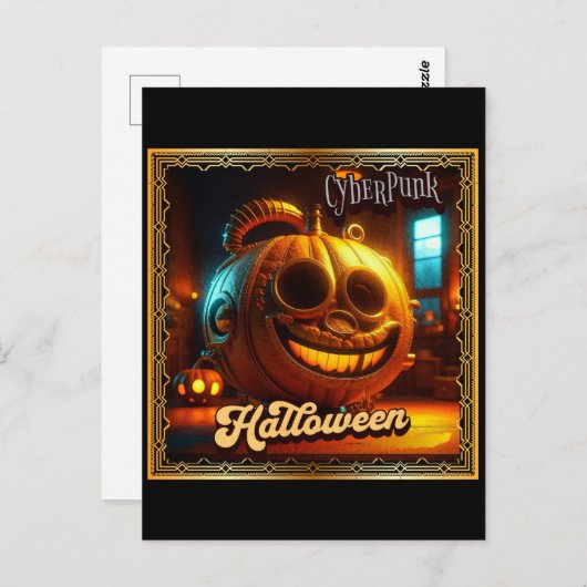 CYBERPUNK HALLOWEEN PUMPKIN POSTKARTE (Vorne/Hinten)