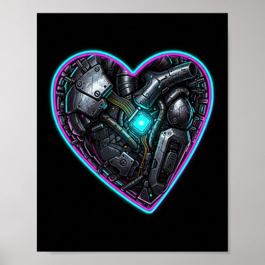 Cyberpunk Herz Valentinstag Puls  Poster (Vorne)