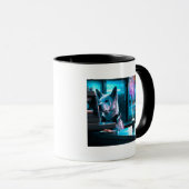 Cyberpunk-Hund im Coffee Shop #2 AI generiert Tasse (VorderseiteRechts)