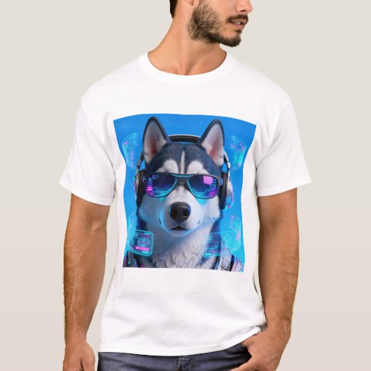 Cyberpunk Husky | Neon-Tech-Avatar T-Shirt (Vorderseite)