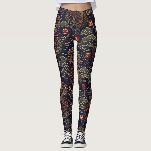Cyberpunk Japanischer Drache Neon-Tech-Muster Leggings (Vorderseite)