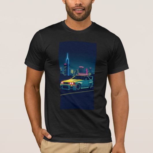 Cyberpunk JDM Sports Car Neon Night City T-Shirt (Vorderseite)