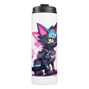 Cyberpunk-Katze in Neon-Farben 4 Thermosbecher
