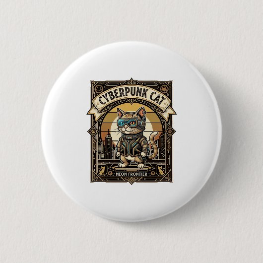Cyberpunk-Katze Katze Cyberpunk Vintage Button (Vorderseite)