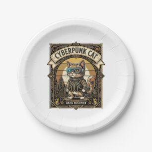 Cyberpunk-Katze Katze Cyberpunk Vintage Pappteller