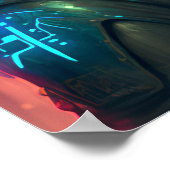 Cyberpunk-Katzenfrau in Neonstadt Poster (Ecke)