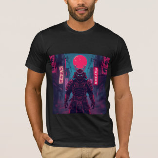 Cyberpunk-Krieger unter dem roten Mond T-Shirt