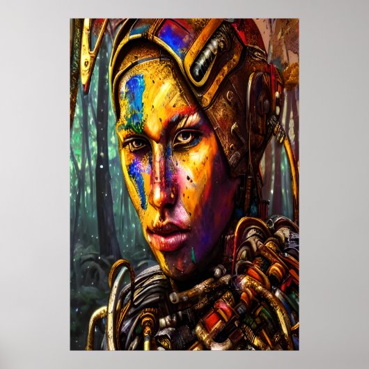 Cyberpunk-Kriegerin | AI Art Poster (Vorne)