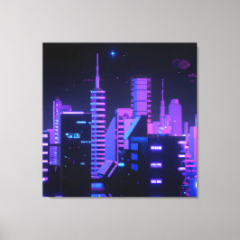 Cyberpunk lila Stadt Kunst Leinwand