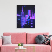 Cyberpunk lila Stadt Kunst Leinwand (Insitu (Wohnzimmer))