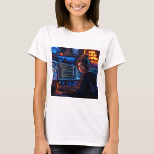 Cyberpunk-Mädchen-Coder-T-Shirt - Neon-Gaming-Ästh T-Shirt