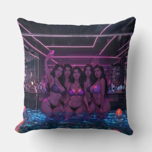 Cyberpunk Mädchen Nacht Poolparty Illustration Kissen
