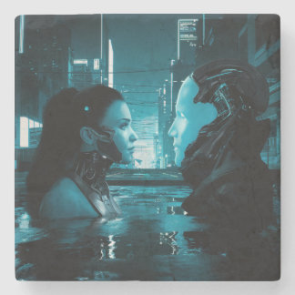 Cyberpunk-Mädchen und die Android Steinuntersetzer