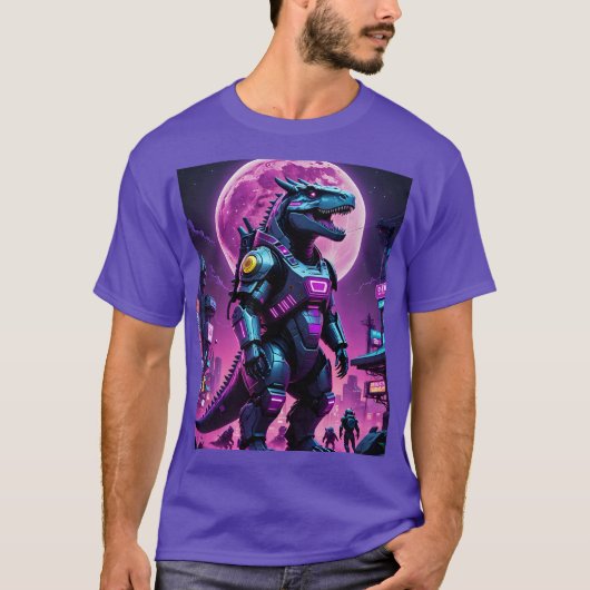 Cyberpunk Mecha Dino Moonlight T-Shirt (Vorderseite)