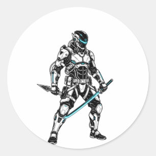 Cyberpunk-Mecha-Shinobi-Futuristic-Cyber-Ninja-Gra Runder Aufkleber