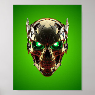 Cyberpunk-Mecha-Totenkopf-Grün-Neon-Gaming-Poster Poster