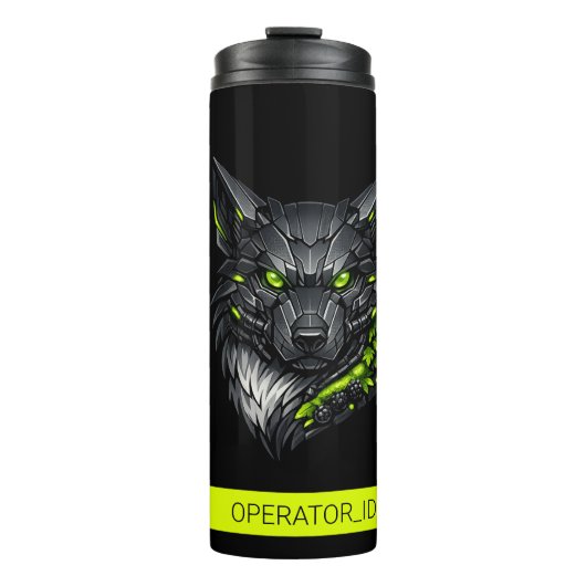 Cyberpunk-Mecha-Wolf Benutzername Thermosbecher (Vorderseite)