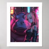 Cyberpunk Moodengcoin Waifu & Hippo Crypto Poster (Vorne)