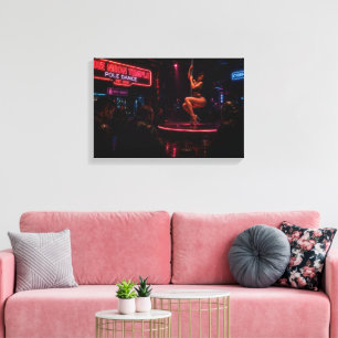 Cyberpunk-Nachtclub - Neon-Tänzerin Gemälde Leinwanddruck