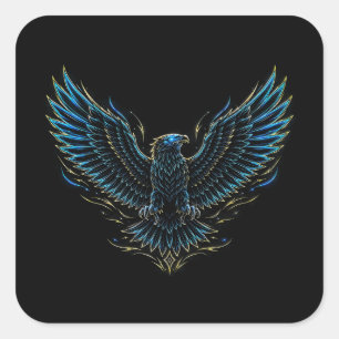 Cyberpunk-Neon-Adler-Aufkleber Quadratischer Aufkleber