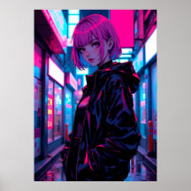 Cyberpunk-Neon-Anime-Alley-Mädchen