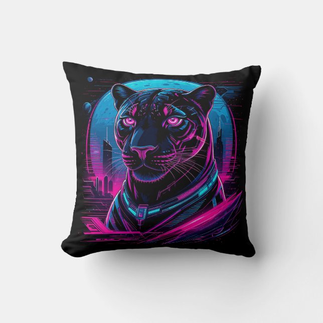 Cyberpunk Neon Black Panther Kissen (Vorderseite)