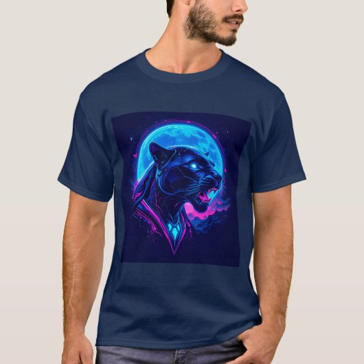 Cyberpunk Neon Black Panther T-Shirt (Vorderseite)