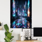 Cyberpunk Neon City Future Road Poster (Heimbüro)