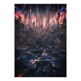 Cyberpunk-Neon-Datenstrom Abstracte Digitale Matri Fotodruck
