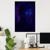 Cyberpunk Neon Girl Portrait – Futuristic Sci-Fi Poster (Heimbüro)