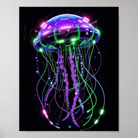 Cyberpunk Neon Jellyfish art Poster (Vorne)