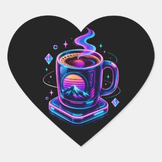 Cyberpunk-Neon-Kaffeetassen-Ästhetik-Rundum-Aufkle Herz-Aufkleber