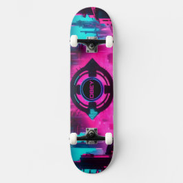 Cyberpunk Neon Obey Streetwear Sci-Fi City Skateboard