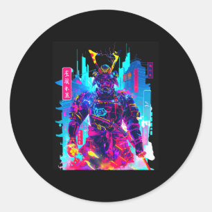 Cyberpunk-Neon-Samurai-Japanische Kunst Runder Aufkleber